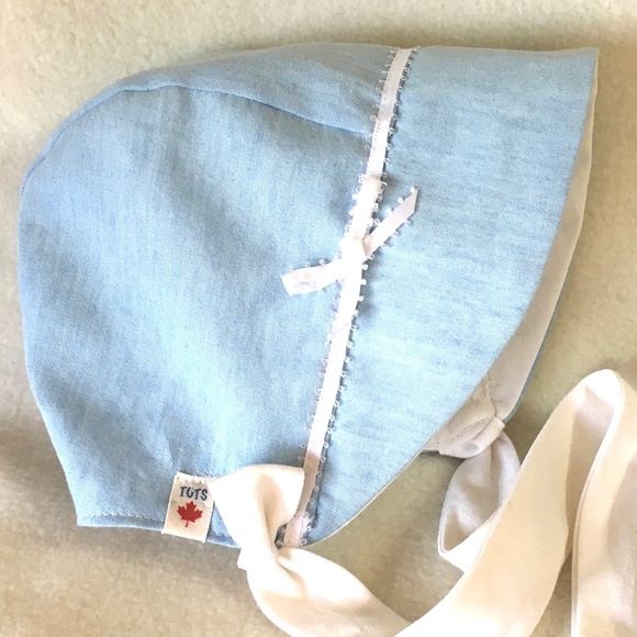 Blue Chambray Baby Bonnet - Picture 1 of 6